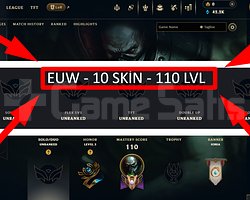 EUW / 110 LVL + 10 SKİN + DERECESİZ + MAİL !!!