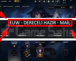 EUW / 35 LVL + 2 SKİN + DERECELİ HAZIR + MAİL !!!