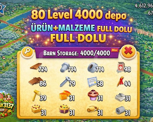 80 LEVEL 4000 DEPO FULL MALZEME DOLU HESAP