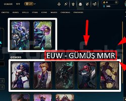 EUW / 44 LVL + 10 SKİN + GÜMÜŞ MMR + MAİL !!