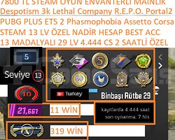 13 MADALYALI 29 LV 4.444 CS 2 SAATLİ PUBG PLUS ETS