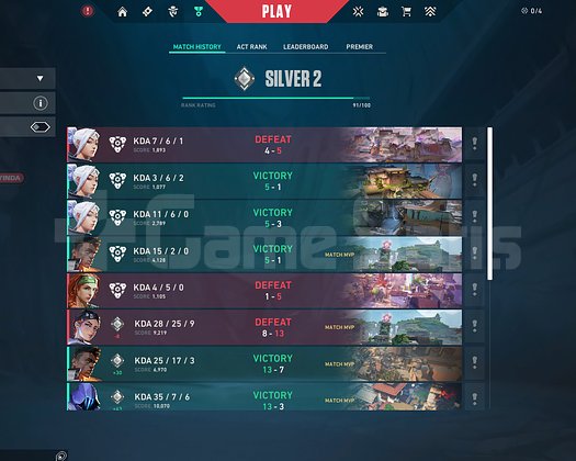 Valorant Silver Fresh Yüksek MMR temiz hesap
