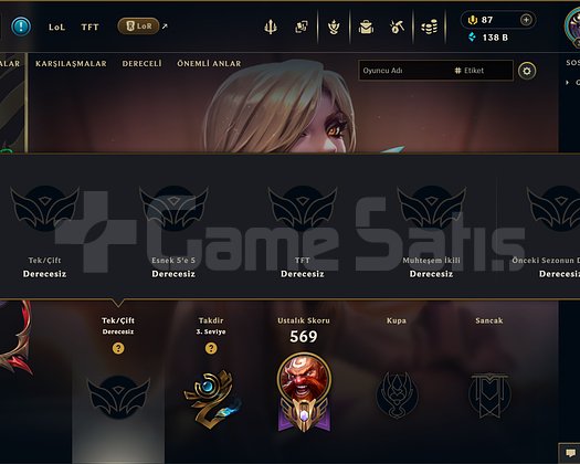 700 KOSTÜM 138K ÖZ UNRANKED EFSANE DOLU MAİL HESAP