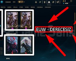 EUW / 45 LVL + 7 SKİN + DERECESİZ + MAİL !!!