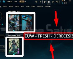 EUW / 34 LVL + 3 SKİN + FRESH + DERECESİZ !!