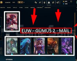 EUW / 118 LVL + 14 SKİN + GÜMÜŞ 2 + MAİL !!!!!