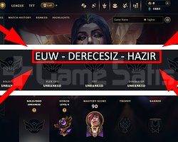 EUW / 49 LVL + 3 SKİN + HAZIR + DERECESİZ !!!!!!