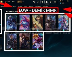 EUW / 41 LVL + 8 SKİN + DEMİR MMR + MAİL !!