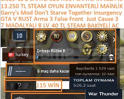 7 MADALYALI 8 LV GTA V RUST ARMA 3 13.250 TL STEAM