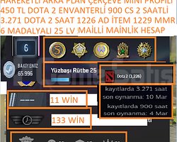 6 MADALYALI 25 LV 1226 AD İTEM DOTA 2 3.271 SAATLİ