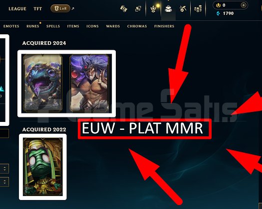 EUW / 40 LVL + 3 SKİN + PLAT MMR + MAİL+TEL !!