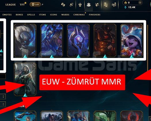 EUW / 98 LVL + 21 SKİN + ZÜMRÜT MMR + MAİL !!!