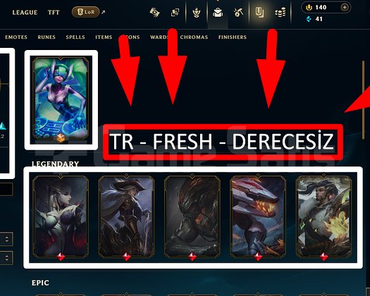 TR / 120 LVL + 25 SKİN + FRESH + DERECESİZ !!!!