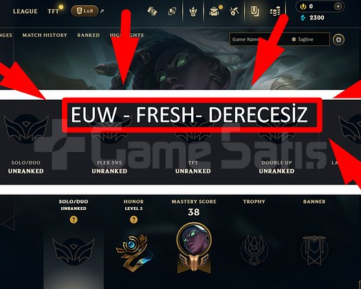 EUW / 30 LVL + 3 SKİN + FRESH + DERECESİZ !!!!