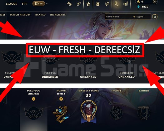 EUW / 40 LVL + 2 SKİN + ELEMENT LUX + FRESH !!!