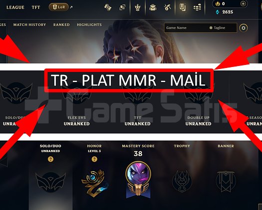 TR / 38 LVL + 1 SKİN + PLAT MMR + MAİL !!1