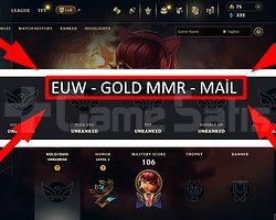 EUW / 34 LVL + 9 SKİN + ALTIN MMR + MAİL !!