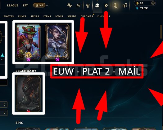 EUW / 335 LVL + 75 SKİN + PLAT 2 + EFSO+TEL !!