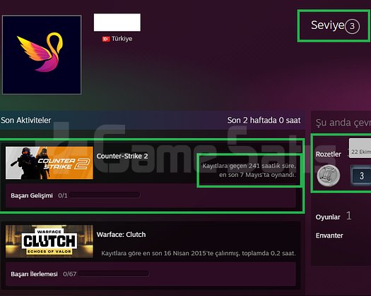TR HESAP+FACEİT+5 MADALYA 147 WİN 241 SAAT SEÇKİN