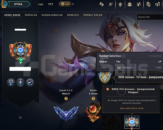 GEÇEN SEZON CHALLENGER 1369LP BİTİRMİŞ HESAP