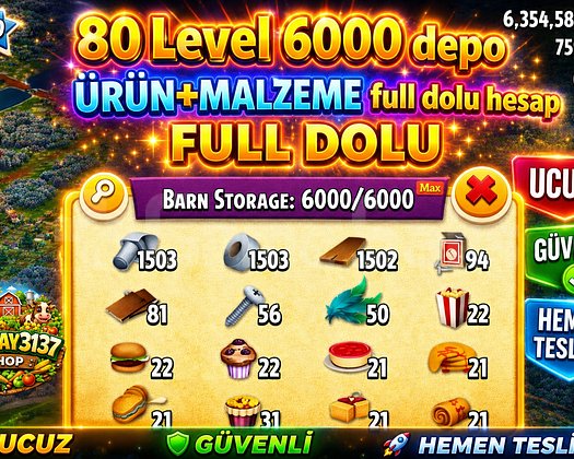 80 LEVEL 6000 DEPO FULL MALZEME DOLU HESAP