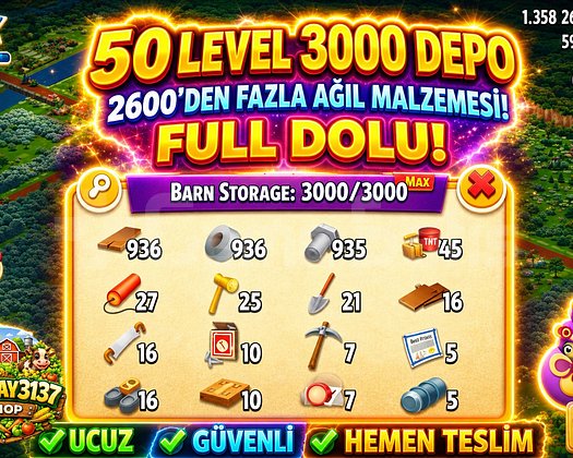 50 LEVEL 3000 DEPO FULL AĞIL DOLU HESAP