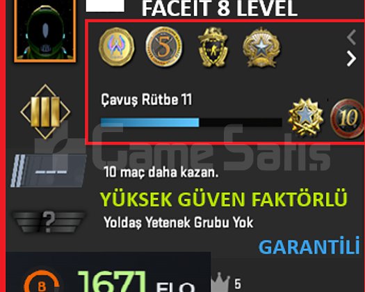 FACEİT 8 LEVEL | 6 MADALYA | 1738 SAAT