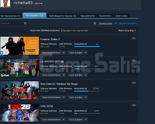 FC26 + NBA2K26 + R6+ CS2 + Popüler oyunlar