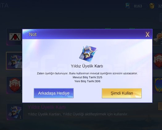 YILDIZ ÜYELİK KARTIK