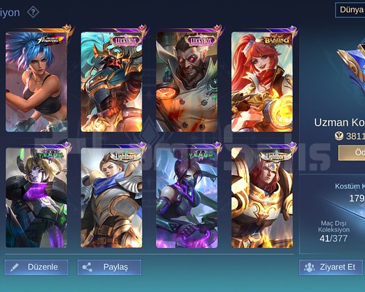 Mlbb 180 skinli hesap 1 legend 2 özel skin mistik