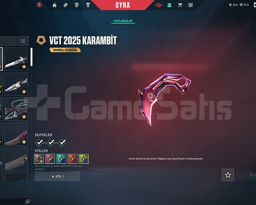 VCT KARAMBİT, CHAMP 24, 10 VANDAL , 10 BIÇAK HESAP