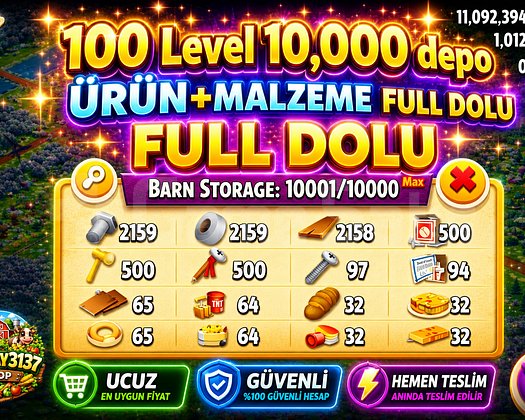 100 LEVEL 10.000 DEPO FULL MALZEME DOLU HESAP