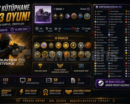 62 LVL  FACEIT 10  14.500 SAAT  UYGUN FİYAT
