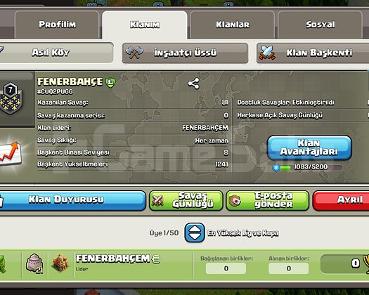 7 SEVİYE KLAN 8 SEVİYE BAŞKENT