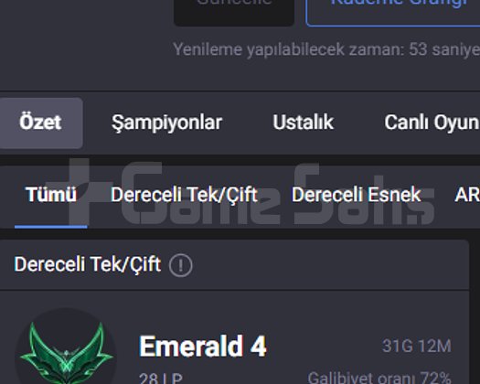 EUW / EMERALD 4 / +30 - 10 LP/ 72 WR YÜKSEK MMR