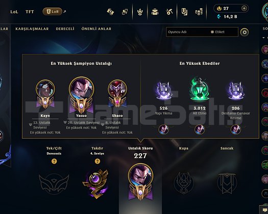 LEAGUE OF LEGENDS 96 KOSTÜMLÜ MAİNLİK HESAP