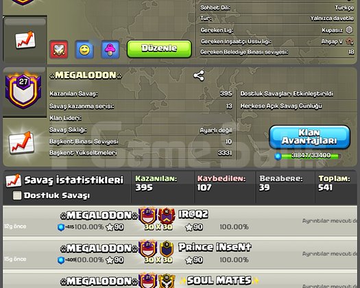27 LVL MÜKEMMEL İSİMLİ VE GÜNLÜK USTA 3 LİGLİ KLAN