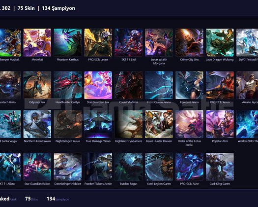 TR / 302 LVL + 75 SKİN + UNRANKED + FISTIK HESAP