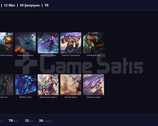 TR / 49 LVL + 12 SKİN + UNRANKED + PLAT MMR !!