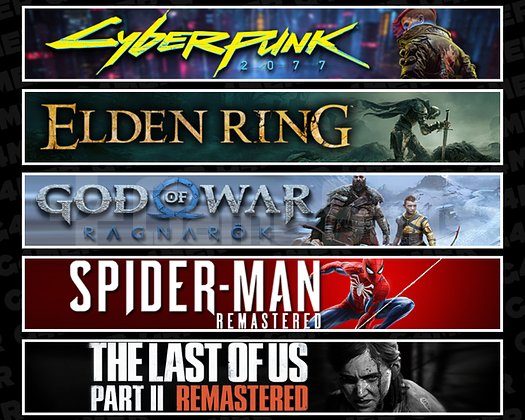Cyberpunk + Elden + Ragnarök + Spider 1 + TLOU2