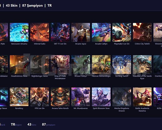 TR / 121 LVL + 43 SKİN + UNRANKED + MAİL !!