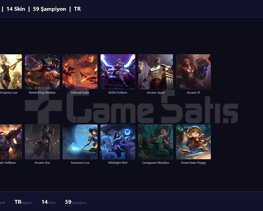 TR / 72 LVL + 14 SKİN + DEMİR MMR + MAİL ONAYSIZ !