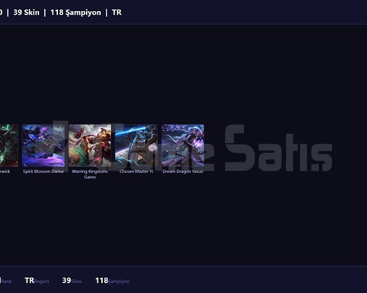 TR / 110 LVL + 39 SKİN + DEMİR MMR + MAİL !!