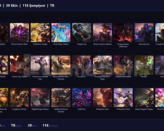 TR / 110 LVL + 39 SKİN + DEMİR MMR + MAİL !!