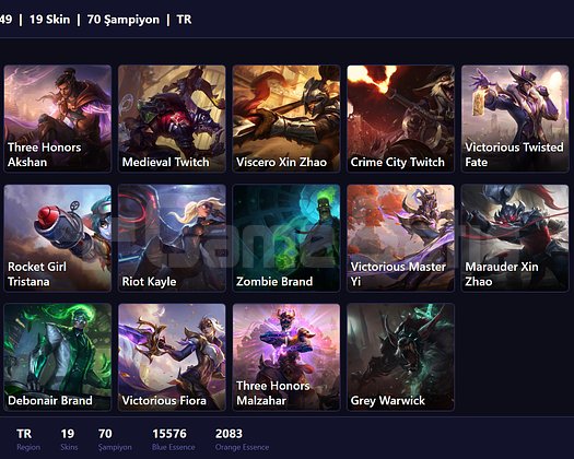 TR / 46 LVL + 7 SKİN + ALTIN MMR + MAİL  !