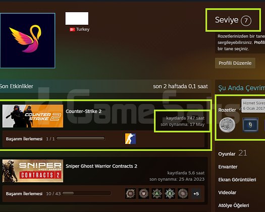 FACEİT+22K OYUN+6 MADALYA 259 WİN 747 SAAT SEÇKİN