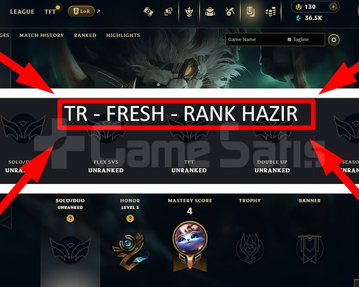 TR / 31 LVL + 1 SKİN + FRESH + RANK HAZIR +36K ÖZ