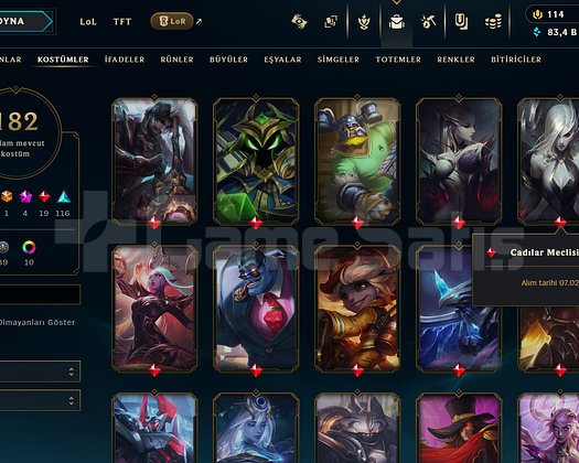Zümrüt elo Unranked Tr hesabı 312 level 182 kostüm