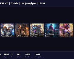 EUW / 47 LVL + 7 SKİN + ESKİ SEZON ZÜMRÜT !!