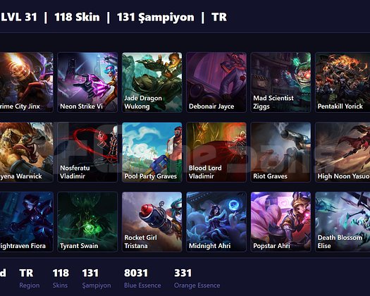 TR / 31 LVL + 118 SKİN + UNRANKED + 2022 ÇAR!!